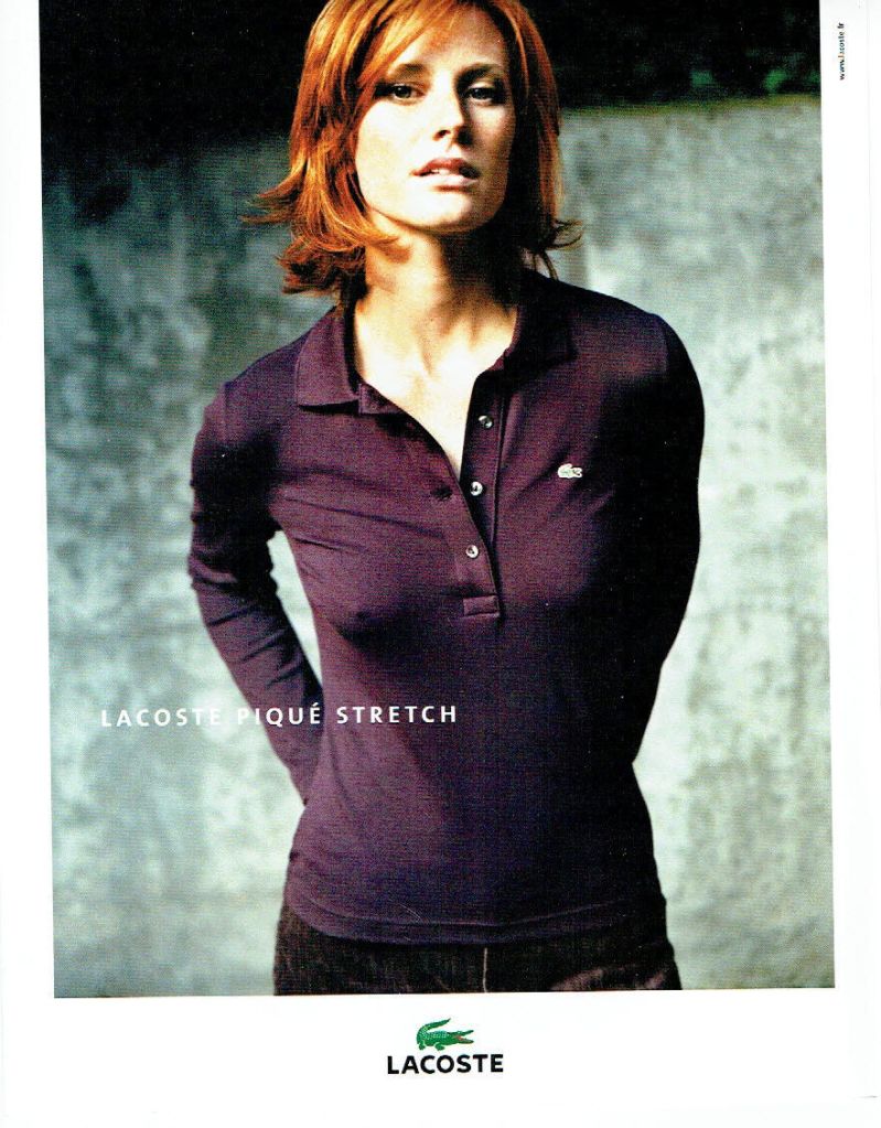 Publicité Lacoste - Page simple - Polo Violet - Femme - Lacoste piqué Stretch - 2004