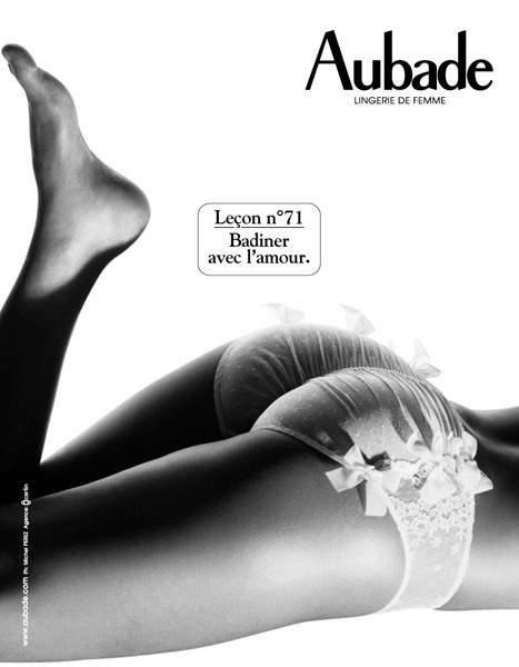 Publicité Aubade - Les leçons - Michel Perez - Agence Carlin - Leçon  n°71 - Badiner avec l'amour