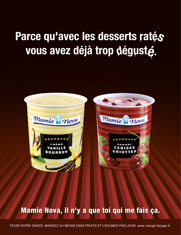 Publicité Mamie Nova - Annonces contextuelles - Vanille Cerises - Parce qu'avec les desserts ratés vous avez trop dégusté - DufresneCorriganScarlett - 2013