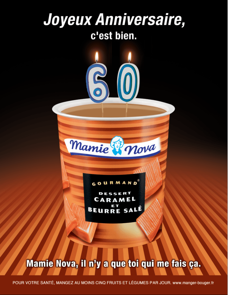 Publicité Mamie Nova - Annonces contextuelles - Nouvel Obs 60 ans Caramel Beurre Salé - Joyeux anniversaire, c'est bien - DufresneCorriganScarlett - 2013