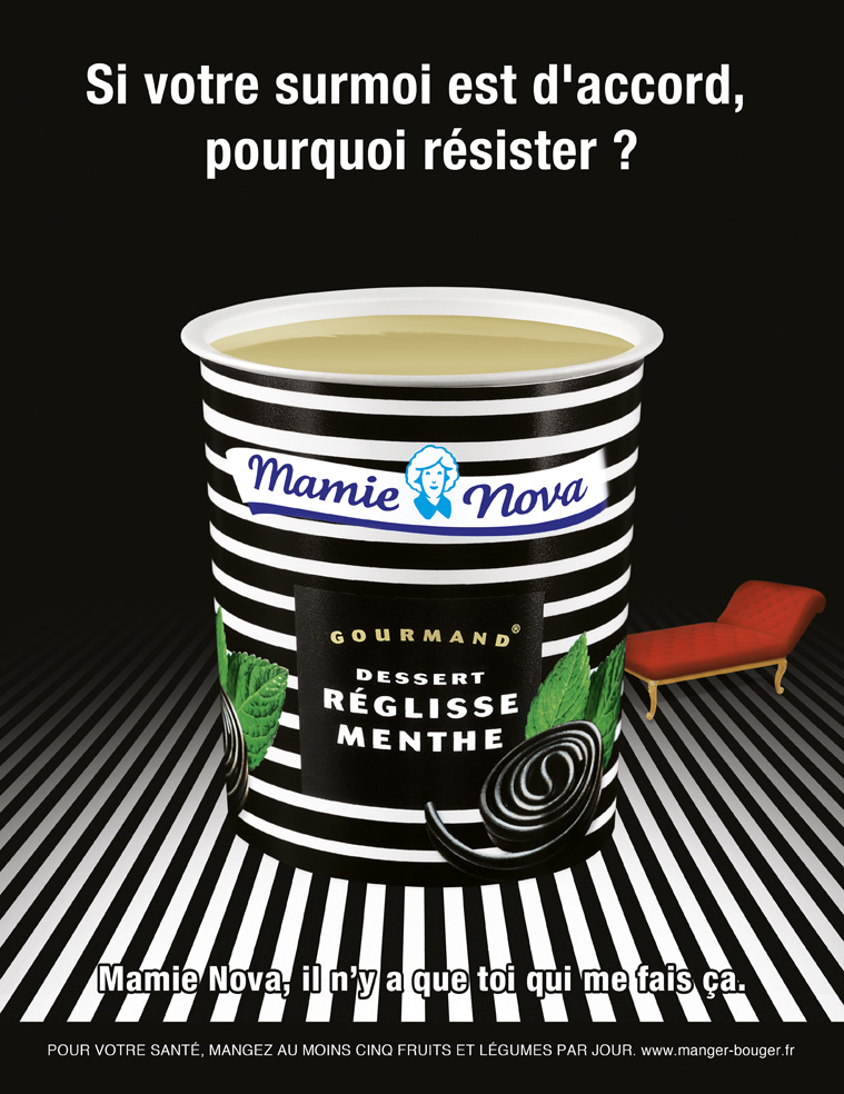 Publicité Mamie Nova - Annonces contextuelles - Réglisse Menthe - Si votre surmoi est d'accord, pourquoi résister - DufresneCorriganScarlett - 2013