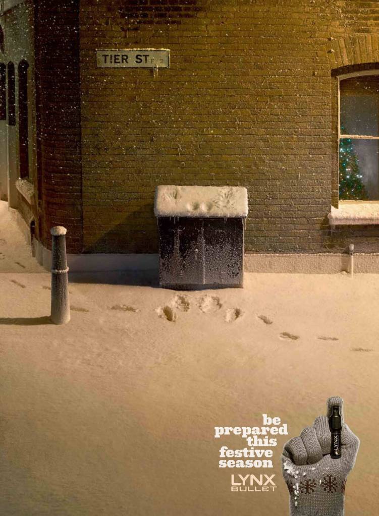 Publicité Axe - Axe Bullet - Be prepared this festive season - Agence  BBH - UK - 2009 - Trace de relations sexuelles sur la neige
