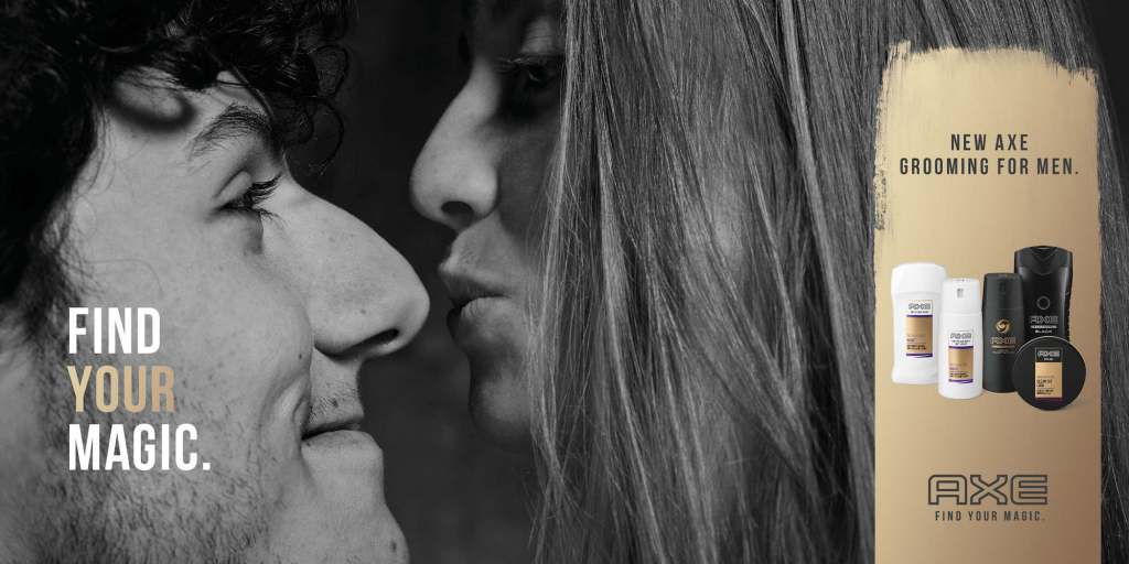Publicité Axe - Find your magic - Axe grooming for men - Agence 72andSunny - Amsterdam - 2016 - Femme embrassant un homme sur le nez - Find your magic