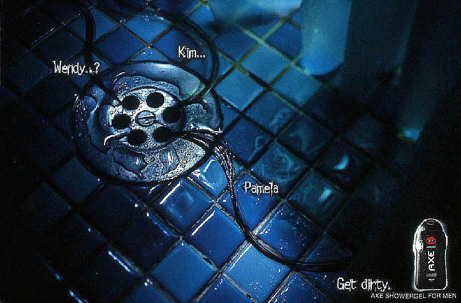 Publicité Axe - Get Dirty - Gel douche - Agence Ammirati Puris Lintas - Pays-bas - 1999 - Cheveux - Prénoms féminins