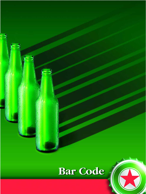 Publicité Heineken - Minimaliste - Bouteilles - Ombres portées - Bar code - Origine inconnue