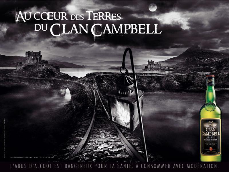 Publicité Clan Campbell - Au coeur des terres du Clan Campbell - Rails - Château - Cloche - Noir&blanc - Agence BDDP et Fils - 2007