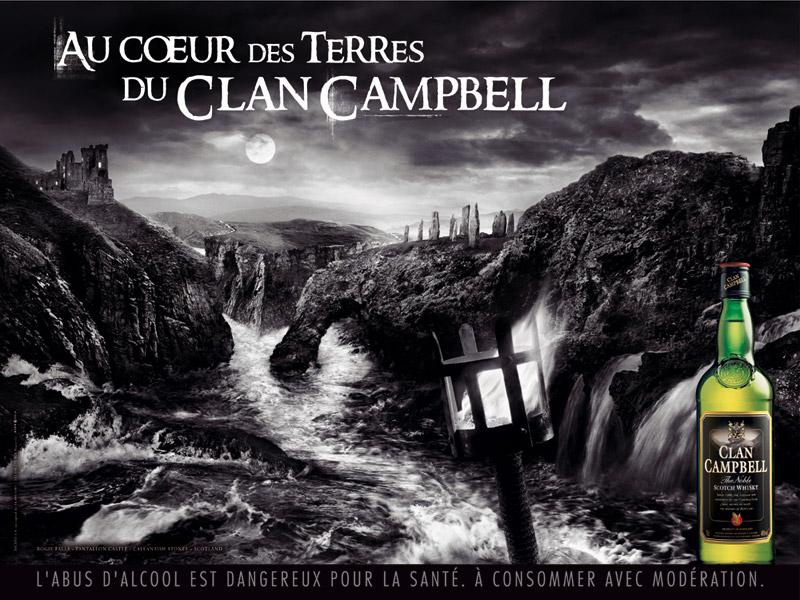 Publicité Clan Campbell - Au coeur des terres du Clan Campbell - Océan - Château - Menhirs - Noir&blanc - Agence BDDP et Fils - 2007
