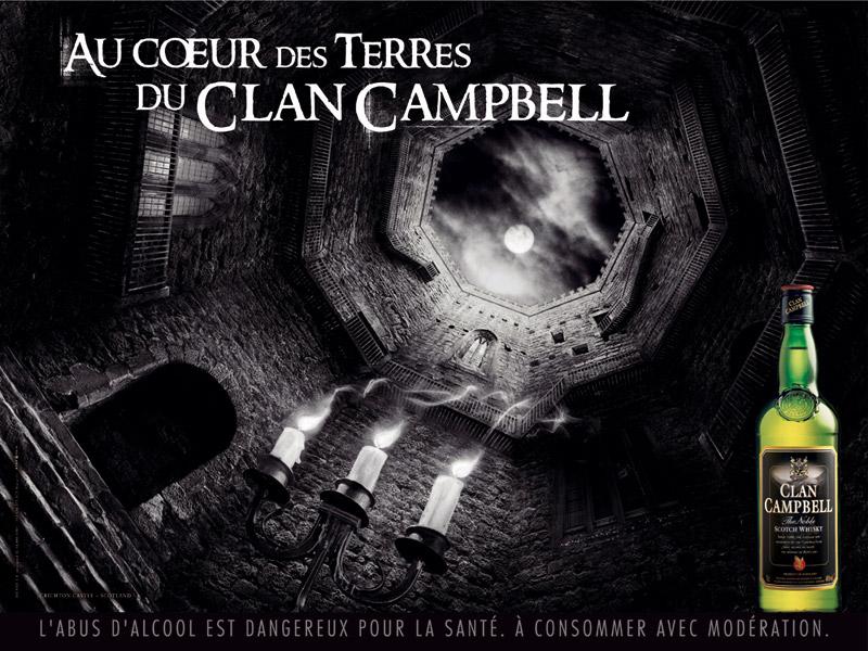 Publicité Clan Campbell - Au coeur des terres du Clan Campbell - Tour - Lune - Bougie - Noir&blanc - Agence BDDP et Fils - 2007