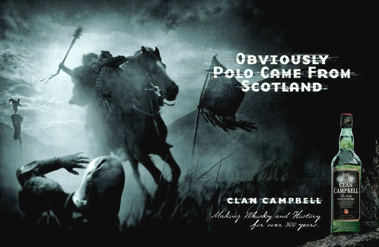 Publicité Clan Campbell - Obviously Polo Came from Scotland - Making Whisky and History for over 300 years - Bataille - Cavalier - agence BDDP&Fils