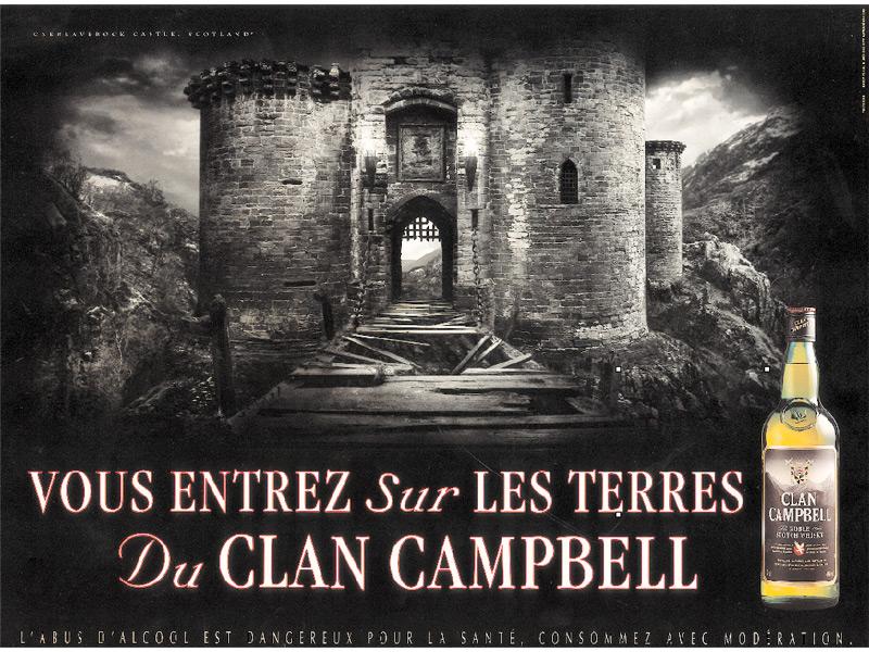 Publicité Clan Campbell - Vous entrez sur les terres du Clan Campbell - Pont-levis abîmé - Château - Agence BDDP&fils - 1998 - Format horizontal