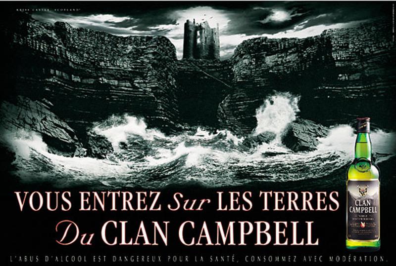 Publicité Clan Campbell - Vous entrez sur les terres du Clan Campbell - Château - Falaises - Agence BDDP&fils - 1998