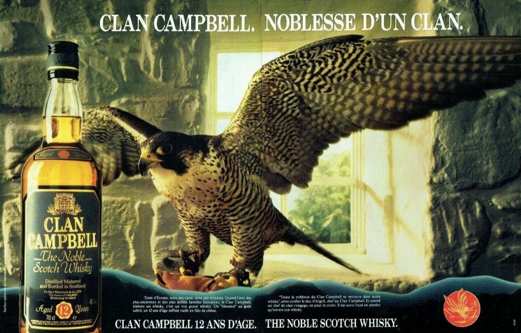 Publicité Clan Campbell - The Noble Scotch Whisky - Noblesse d'un clan -  Faucon - Double-page - Agence New - 1984