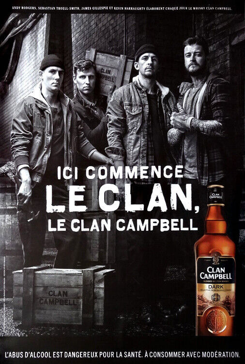 Publicité Clan Campbell — Clan Campbell Dark — Ici commence le clan — Photo noir et blanc — vrais salariés — Agence Jésus et Gabriel - 2017