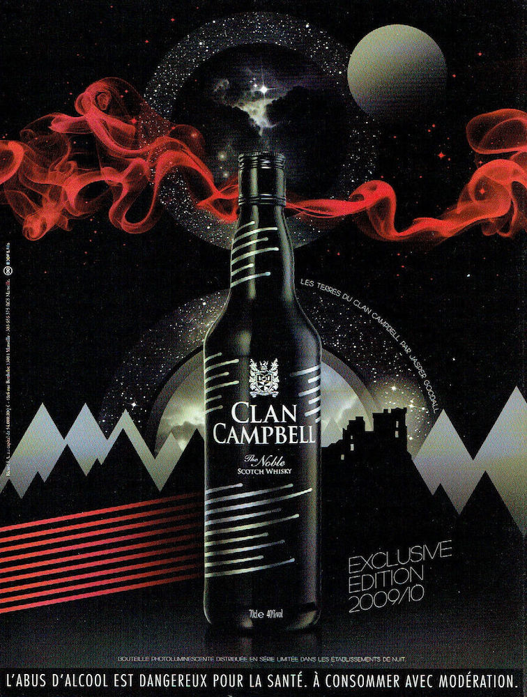Publicité Clan Campbell — Série limitée — Bouteille photo-Luminescente — Noir et blanc - 2009