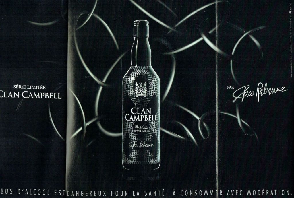 Publicité Clan Campbell — Série limitée — Bouteille photo-Luminescente — Paco Rabanne - Noir et blanc - 2008
