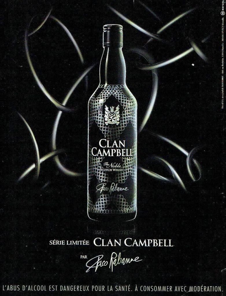 Publicité Clan Campbell — Série limitée — Bouteille photo-Luminescente — Paco Rabanne - Noir et blanc - Format vertical - 2008