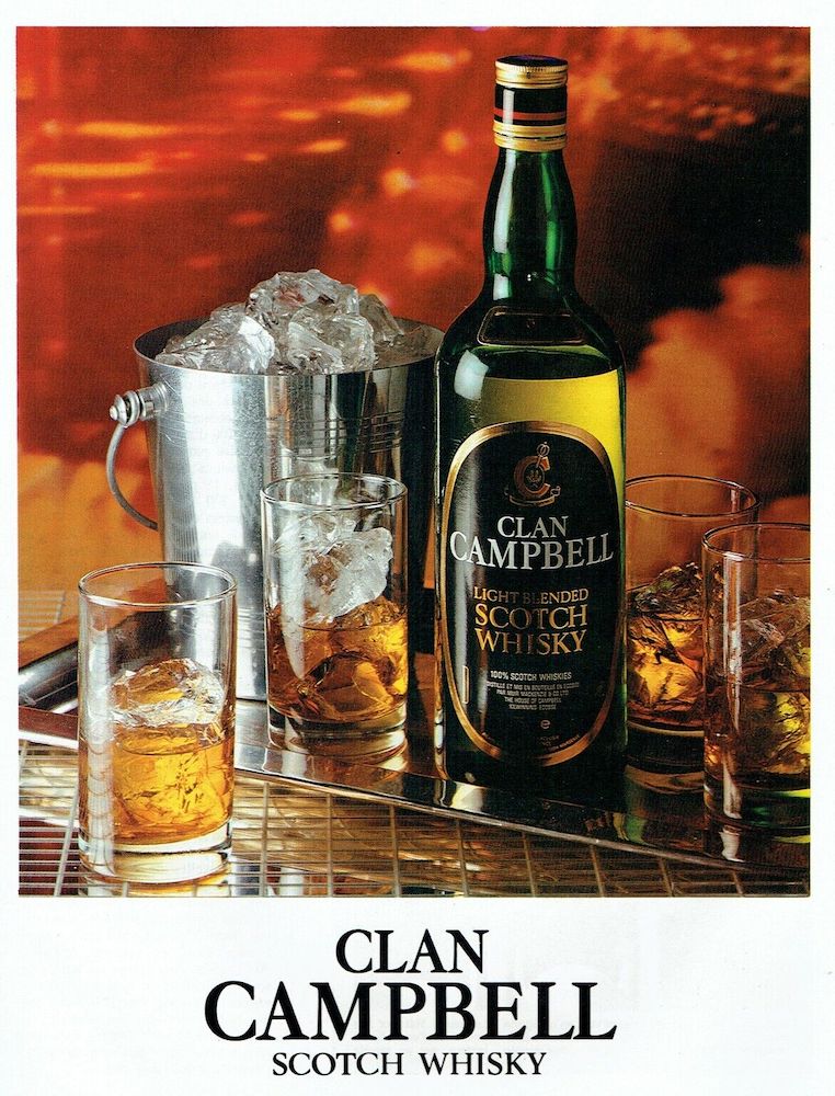 Publicité Clan Campbell —  Bouteille whisky sur plateau —Seau à glaçons - 1983
