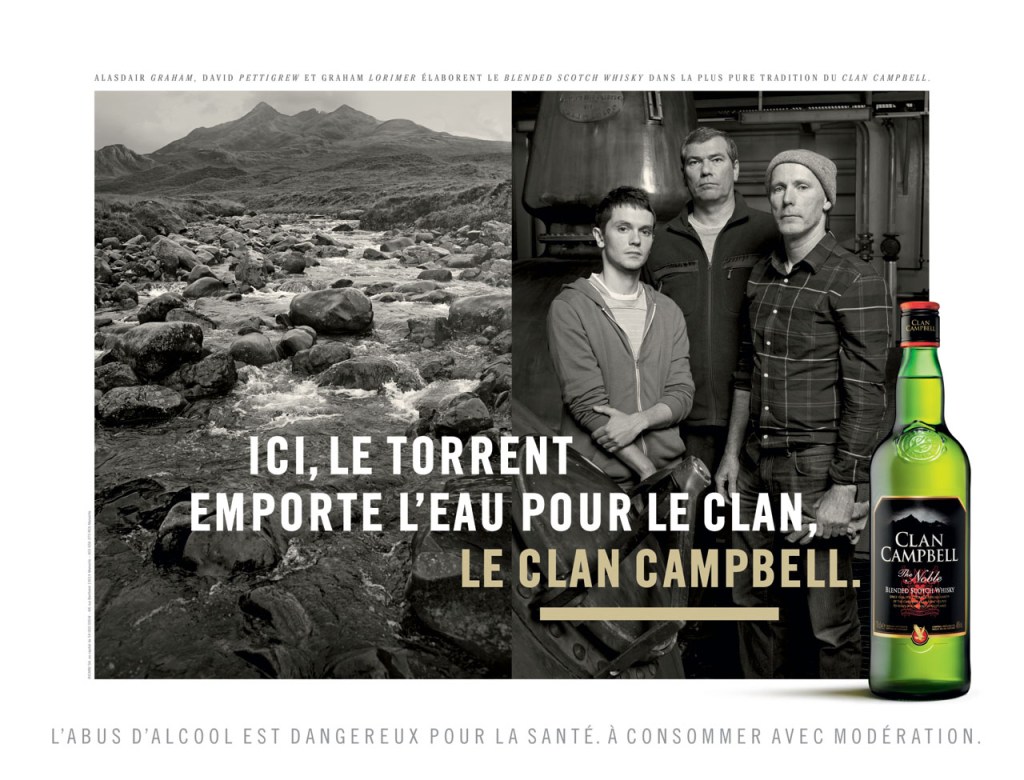 Publicité Clan Campbell - Ici le torrent emporte l'eau pour le clan, le clan Campbell - Torrent - 3 hommes dans une cave - format horizontal - Agence Jésus - 2013