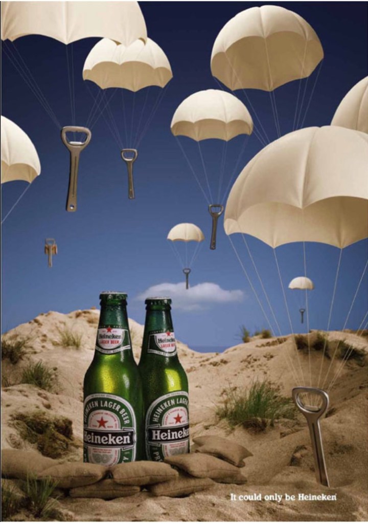 Publicité Heineken - It could only be Heineken - Décapsuleurs - Agence Bates 141 - Singapour - 2001 - Parachutes