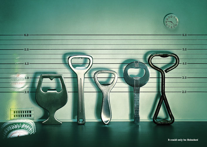Publicité Heineken - It could only be Heineken - Décapsuleurs - Agence Bates 141 - Singapour - 2001 - Suspects