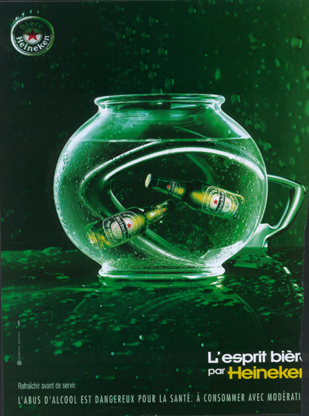 Publicité Heineken - L'esprit bière par Heineken - Agence Publicis - 1999 - Aquarium - 2 bouteilles