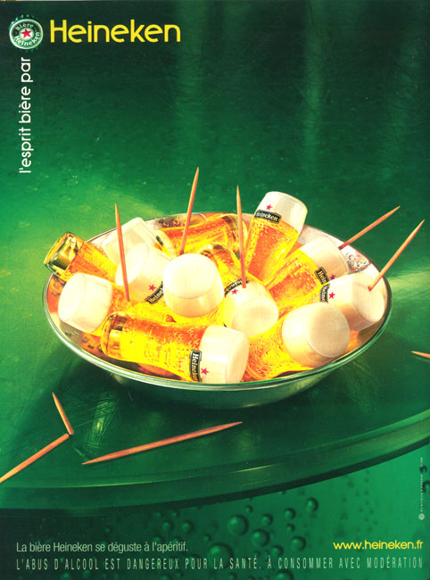 Publicité Heineken - L'esprit bière par Heineken - Agence Publicis - 1999 - Verres avec des piques