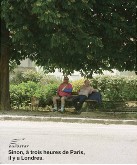 Publicité Eurostar - Sinon, à 3 heures de Paris, il y a Londres — Agence Leg - 2003 - 2 hommes assis sur un banc