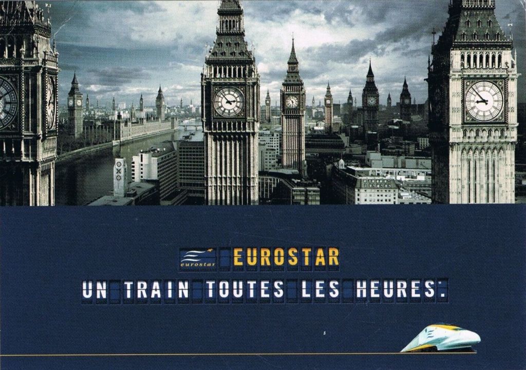 Publicité Eurostar - Agence Young&Rubicam - 2000 - Un train toutes les heures — Multiplication de Big Ben à Londres