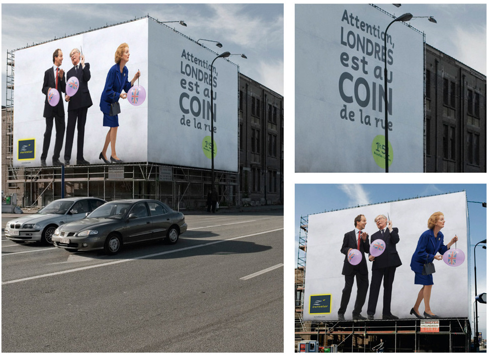 Publicité Eurostar - Attention Londres est juste au coin de la rue - Agence TBWA Bruxelles - 2009 - Margareth Tatcher attend pour faire éclater un ballon