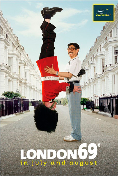 Publicité Eurostar - London 69€ - Agence TBWA Bruxelles - 2005 - Welsh guard et touriste