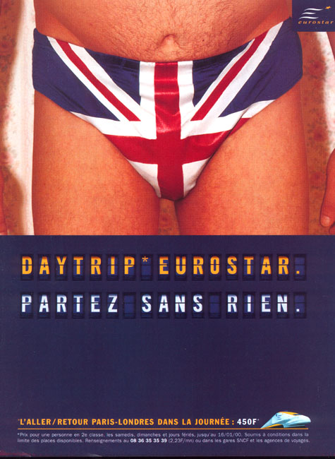 Publicité Eurostar - Agence Young&Rubicam - 2000 - Daytrip Eurostar, partez sans rien - Slip à l'effigie de l'Union Jack