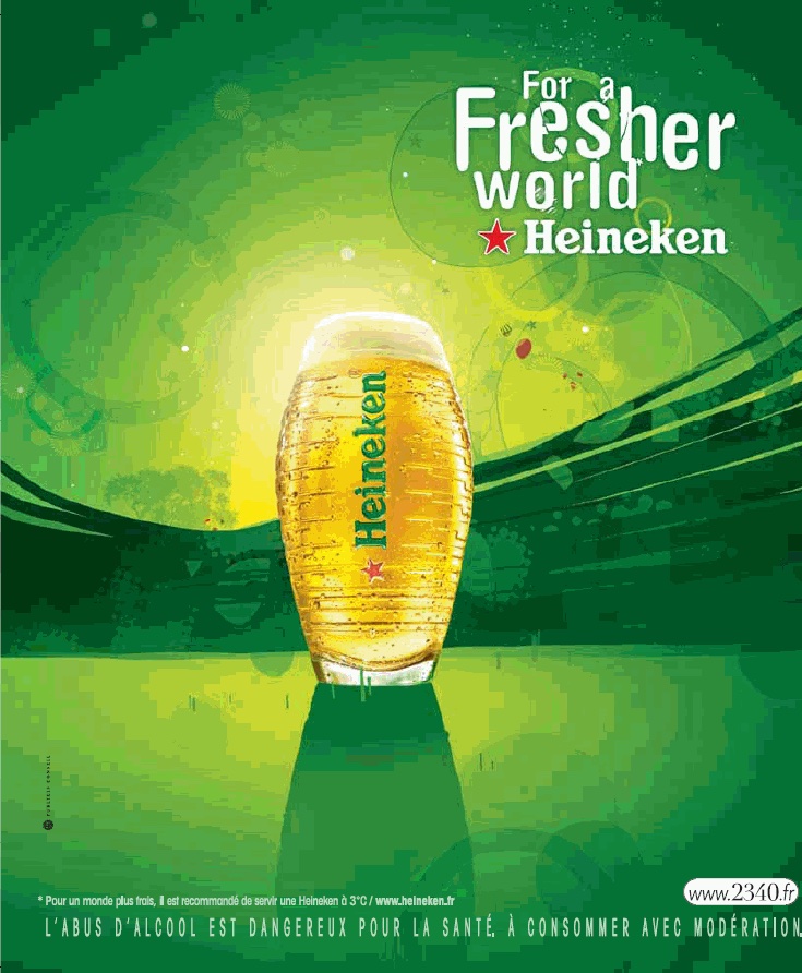 Publicité Heineken - For a fresher world - Agence Publicis - 2007 - Verre en forme de ballon de rugby