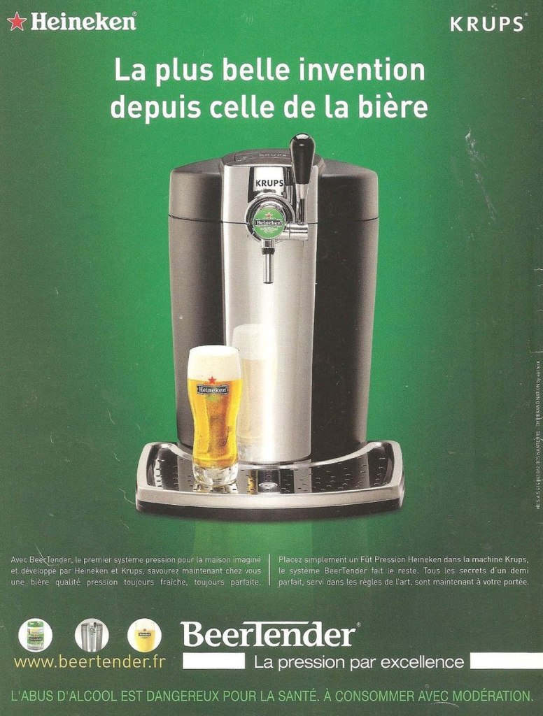 Publicité Heineken x Beertender Krups - La plus belle invention depuis celle de la bière - Tireuse - 1 verre - Fond vert