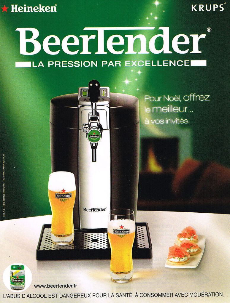Publicité Heineken x Beertender Krups - Beertender la pression par excellence - Tireuse - 2 verres - Canapés au saumon - 2007