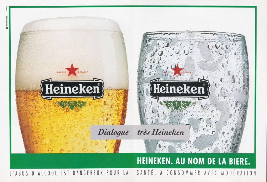 Publicité Heineken - Au nom de la bière - Agence Publicis Conseil - 1994 - Dialogue très Heineken - Verre plein et verre vide