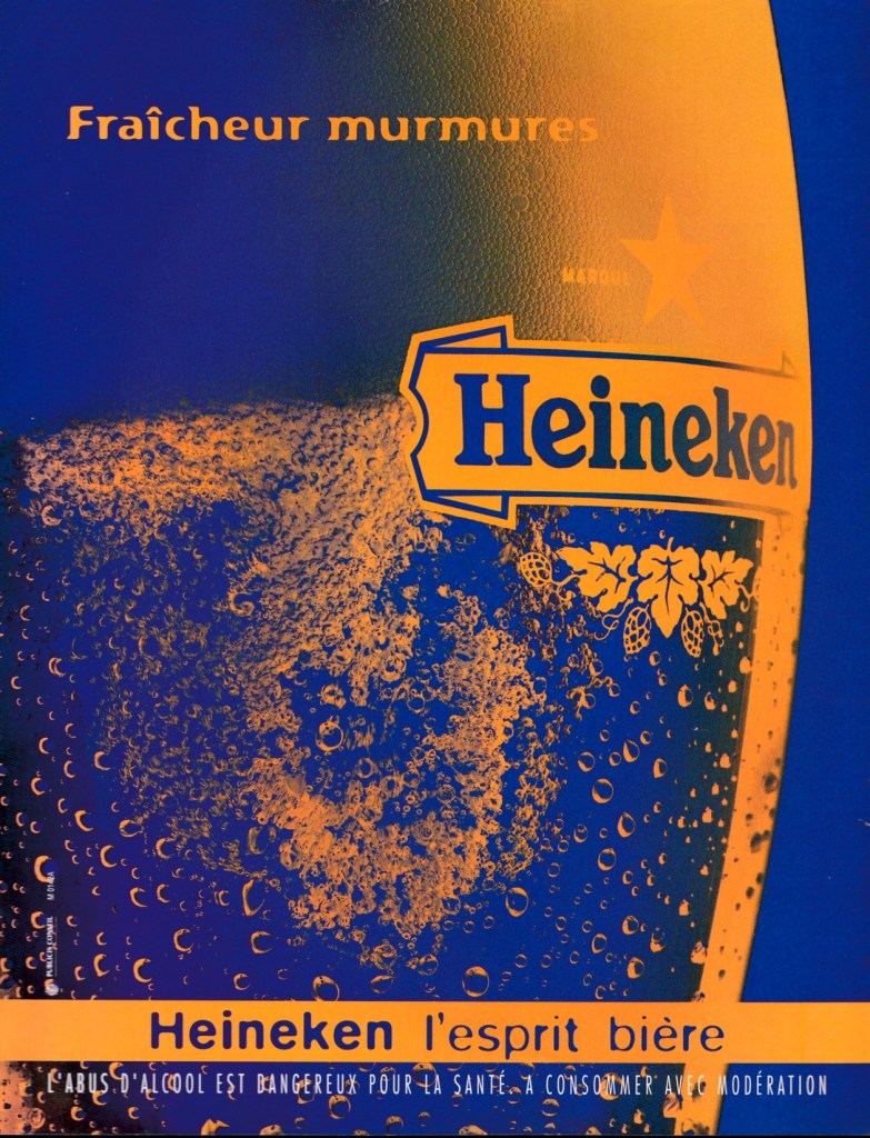 Publicité Heineken - L'esprit bière - Effet solarisation - Agence Publicis Conseil - 1996 - Fraîcheur murmures - Gros plan verre