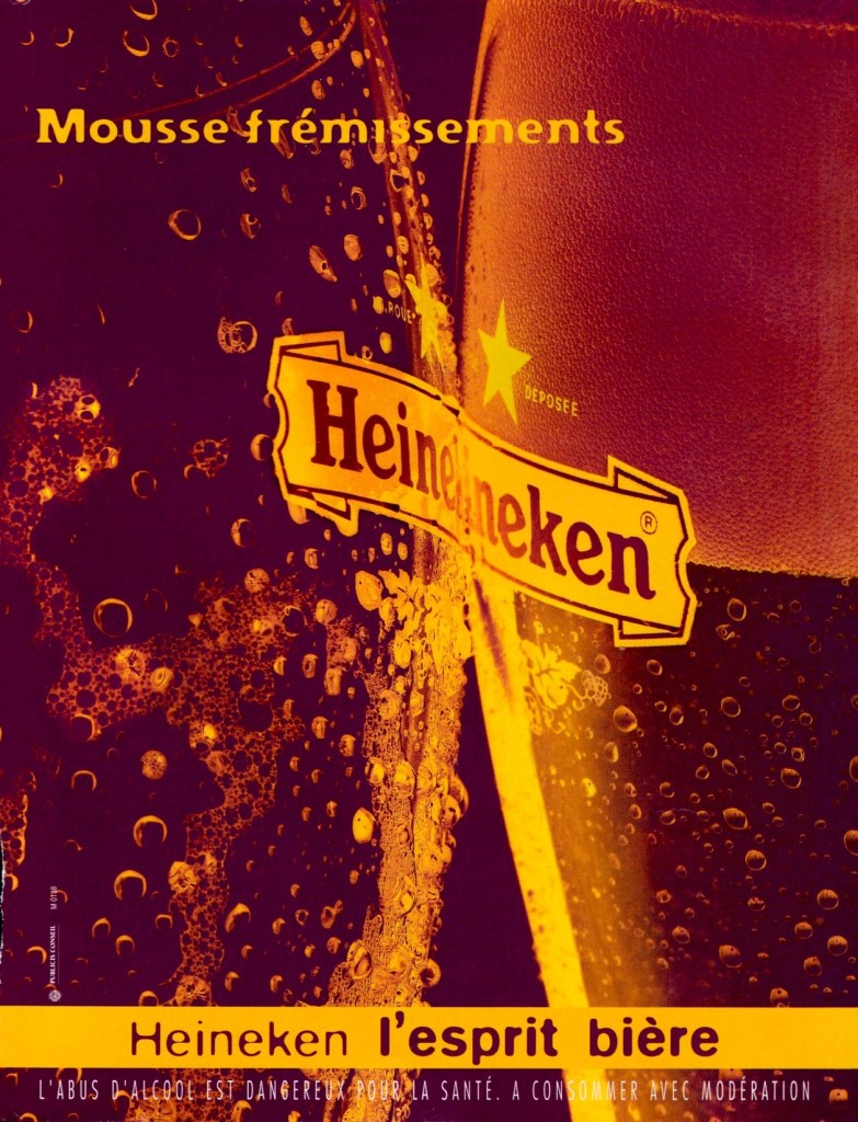 Publicité Heineken - L'esprit bière - Effet solarisation - Agence Publicis Conseil - 1996 - Mousse frémissements - Verres s'entrechoquant