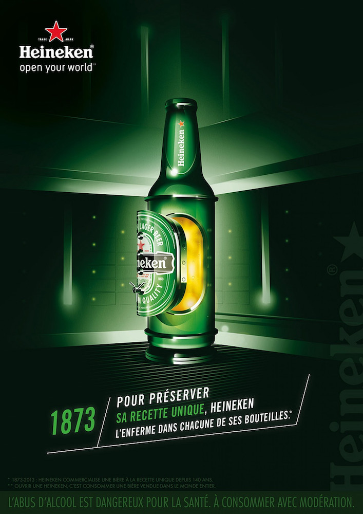 Publicité Heineken - Open your World - Dates clés - 1873 - Pour préserver sa recette unique, Heineken l'enferme dans chacune de ses bouteilles - Agence Publicis Conseil - 2013