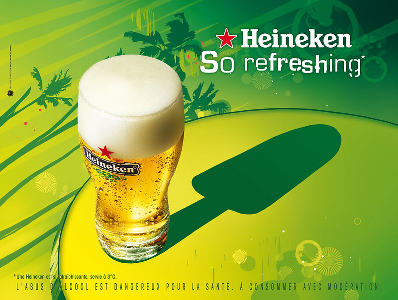publicité Heineken - So refreshing - Agence Publicis - 2008 - Verre - Ombre - bâtonnet de glace - Format horizontal