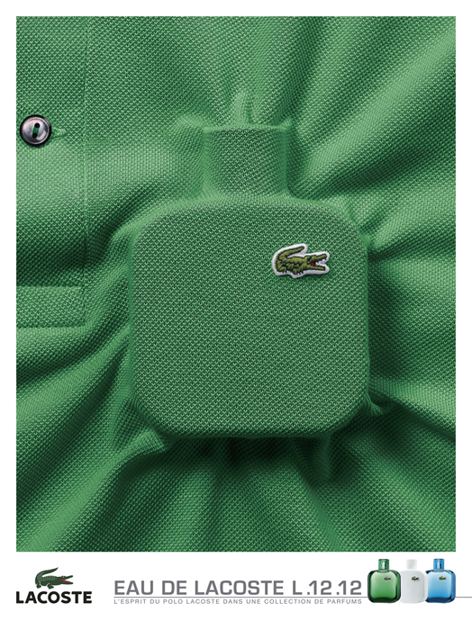 Publicité Lacoste - Parfum - Eau de Lacoste L 12.12 - L'esprit du polo Lacoste dans une bouteille de parfum - bouteille - Polo Vert - Fond blanc - 2011