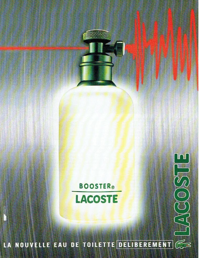Publicité Lacoste - Parfum - Booster - La nouvelle eau de toilette délibérément Lacoste - Électro-encéphalogramme - Agence Colorado - 1996