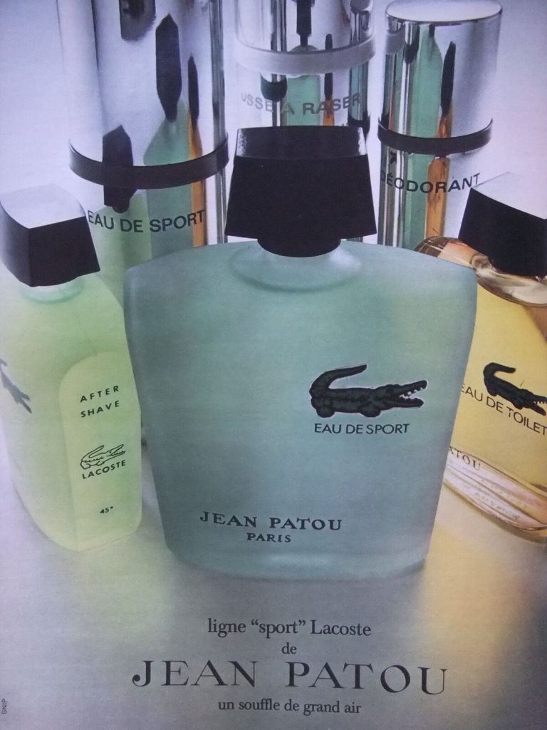 Publicité Lacoste - Parfum - Jean Patou - Ligne sport Lacoste - Gamme de produits - 1972