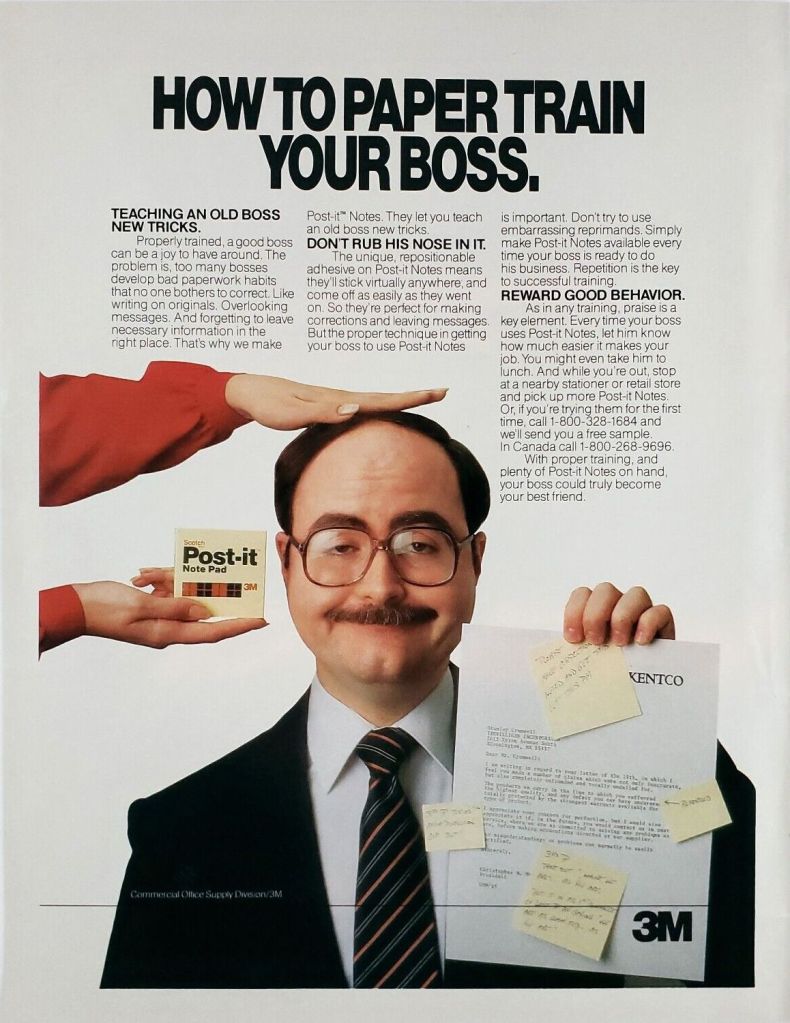 Publicité Post-it - How to paper train your boss - 1980 