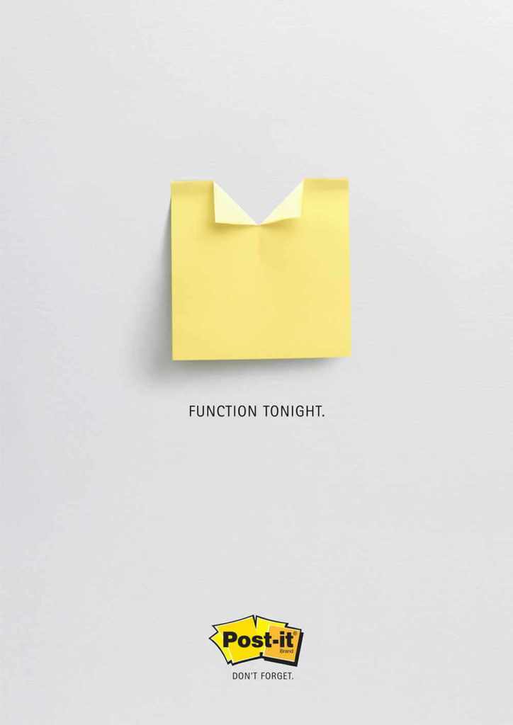 Publicité Post-it - Don't forget - Function tonight - Chemise 