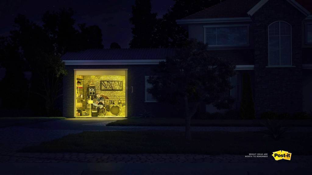 Publicité Post-It - Les idées brillantes ne s'oublient pas - Lumière - Garage - Ogilvy - Turquie - 2018