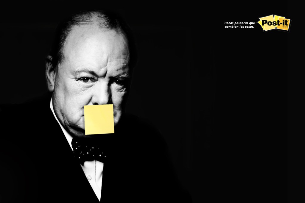 Publicité Post-it - Quelques mots peuvent changer le monde - Churchill - École de publicité - République Dominicaine