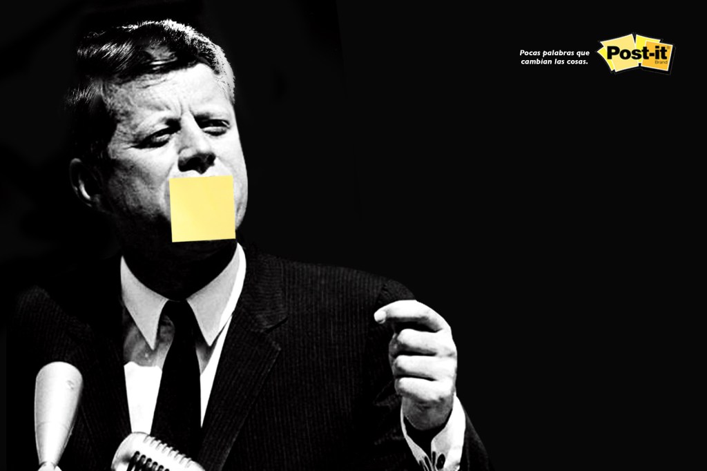 Publicité Post-it - Quelques mots peuvent changer le monde - John Fitzgerald Kennedy - École de publicité - République Dominicaine