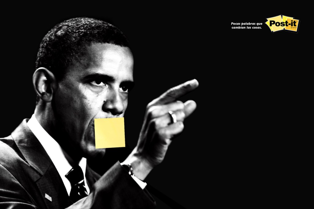 Publicité Post-it - Quelques mots peuvent changer le monde - Barack Obama - Ecole de publicité - République Dominicaine