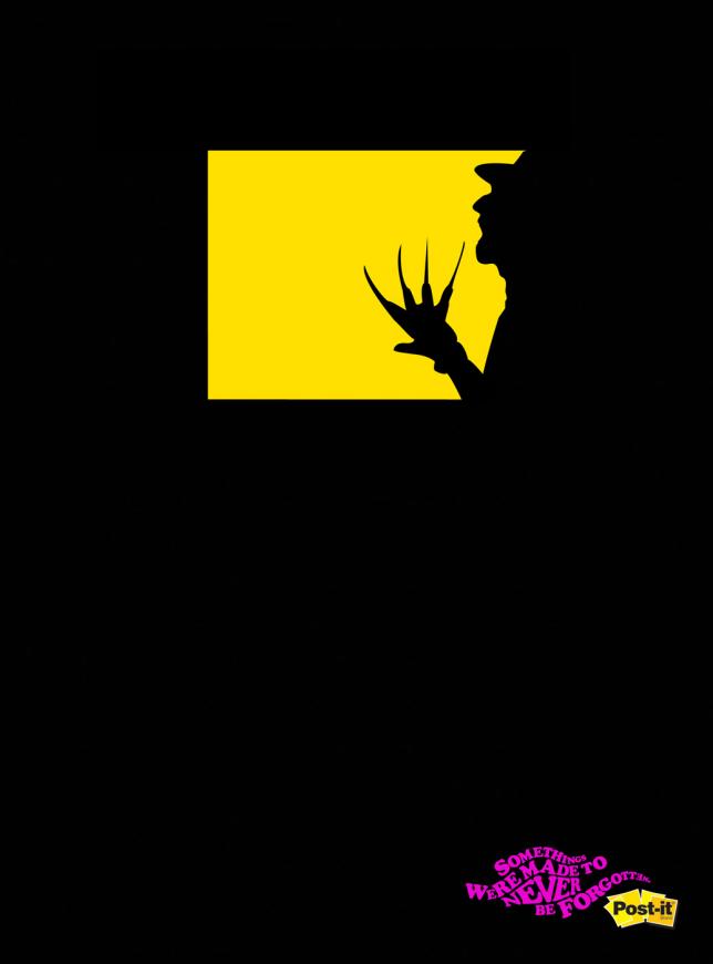 Publicité Post-It - Quelque chose a été fait pour ne jamais être oublié Ecran - Personnages - Freddy Krueger 