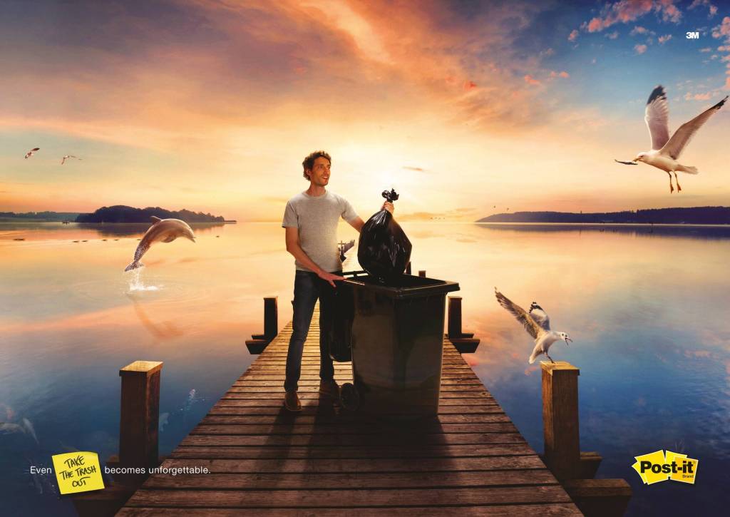 Publicité Post-it - Rendre un événement inoubliable - Sortir la poubelle - Beaux paysages - Lac -Dauphin  - DDB - Allemagne - 2018